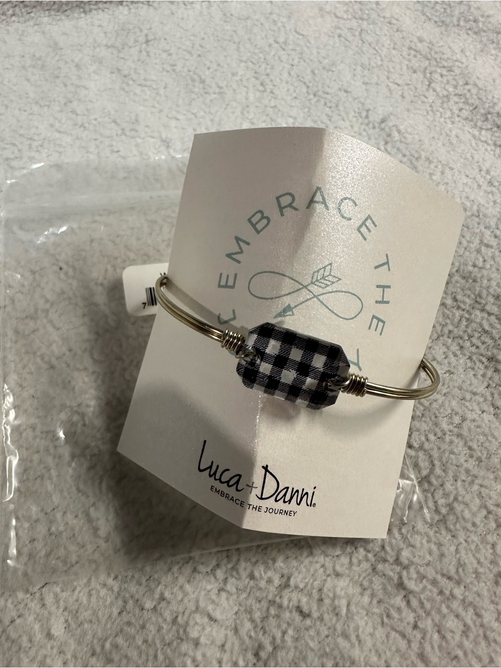 Luca + Danni Gold-Tone Bangle with Black and White Gingham Bead